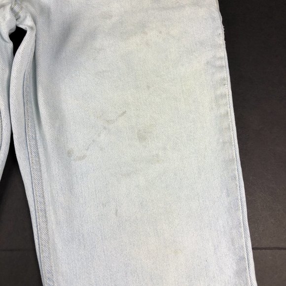 VTG 90s Bugle Boy Jeans Men's 32 x 29* Light Blue Thrashed Stained Denim Cotton - Picture 6 of 16
